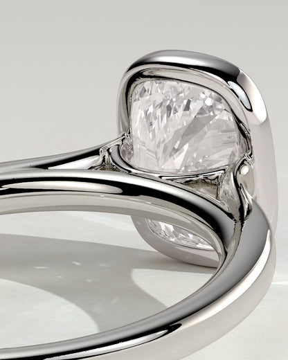 Billie - Elongated Cushion Bezel Solitaire with Cathedral High Setting Engagement Ring - Platinum