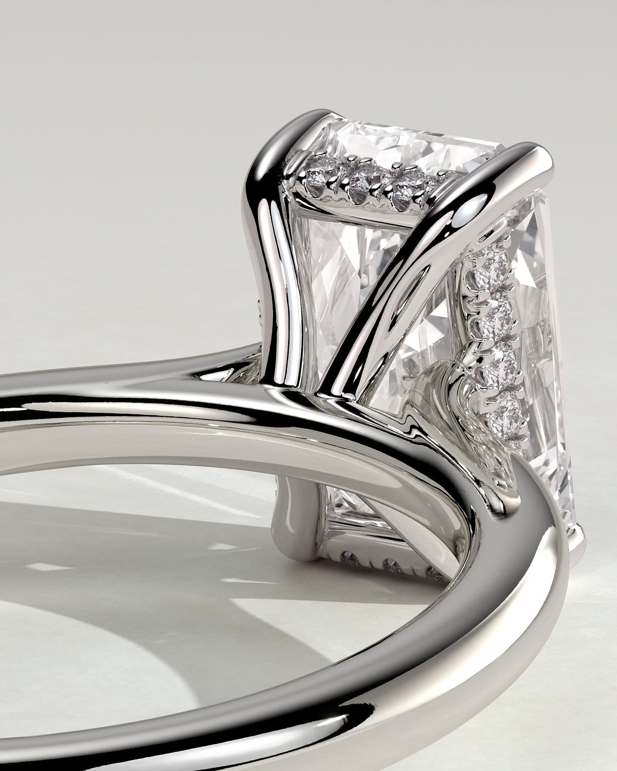 Ari - Radiant Claw Solitaire with Hidden Halo, Tapered Band and Cathedral High Setting Engagement Ring - White Gold - white gold - Lara Jewels
