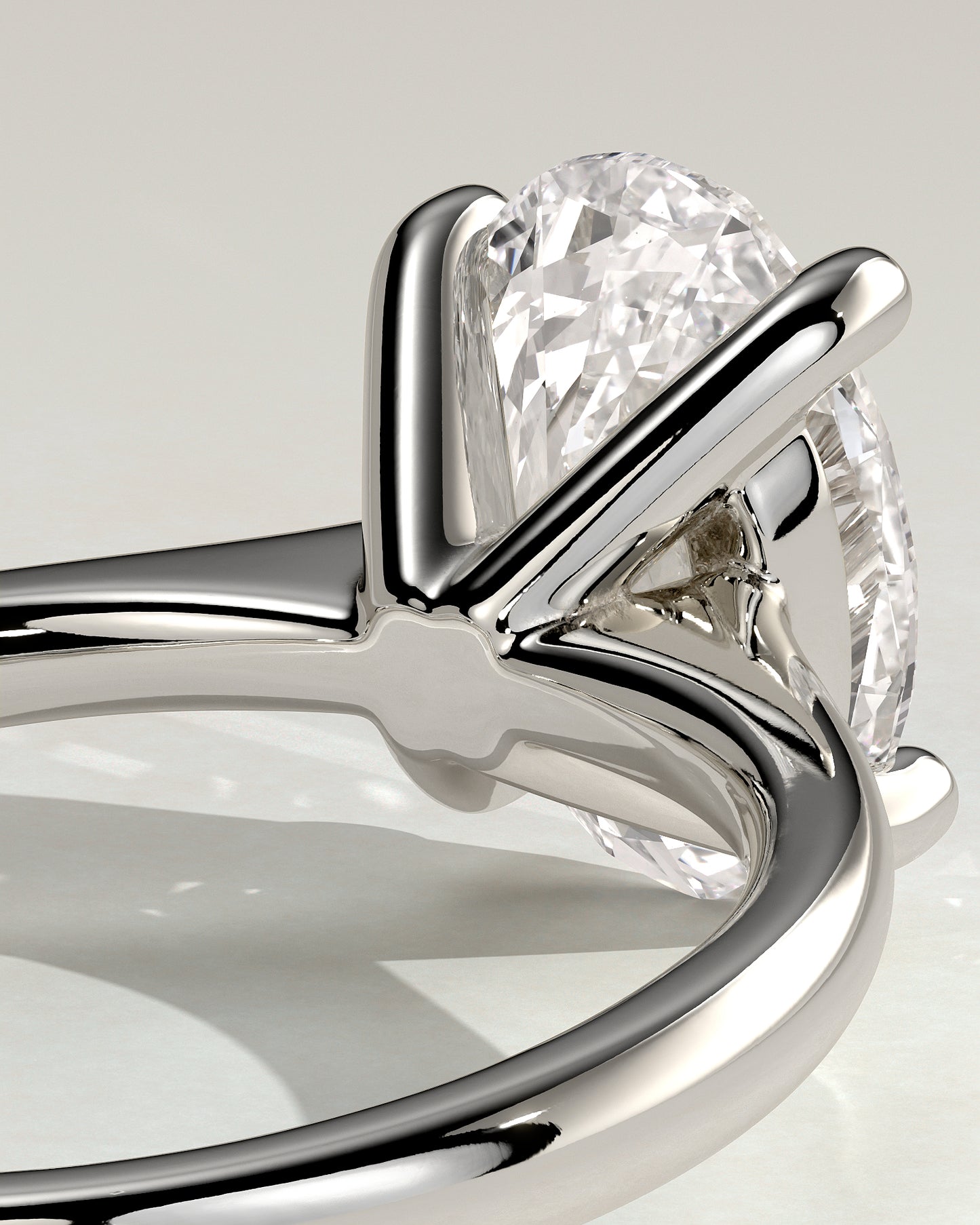 Emily - Oval Claw Solitaire with Pinched Tapered Band and Cathedral Low Setting Engagement Ring - Platinum - White Gold / Platinum 2ct