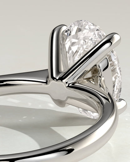 Emily - Oval Claw Solitaire with Pinched Tapered Band and Cathedral Low Setting Engagement Ring - White Gold
