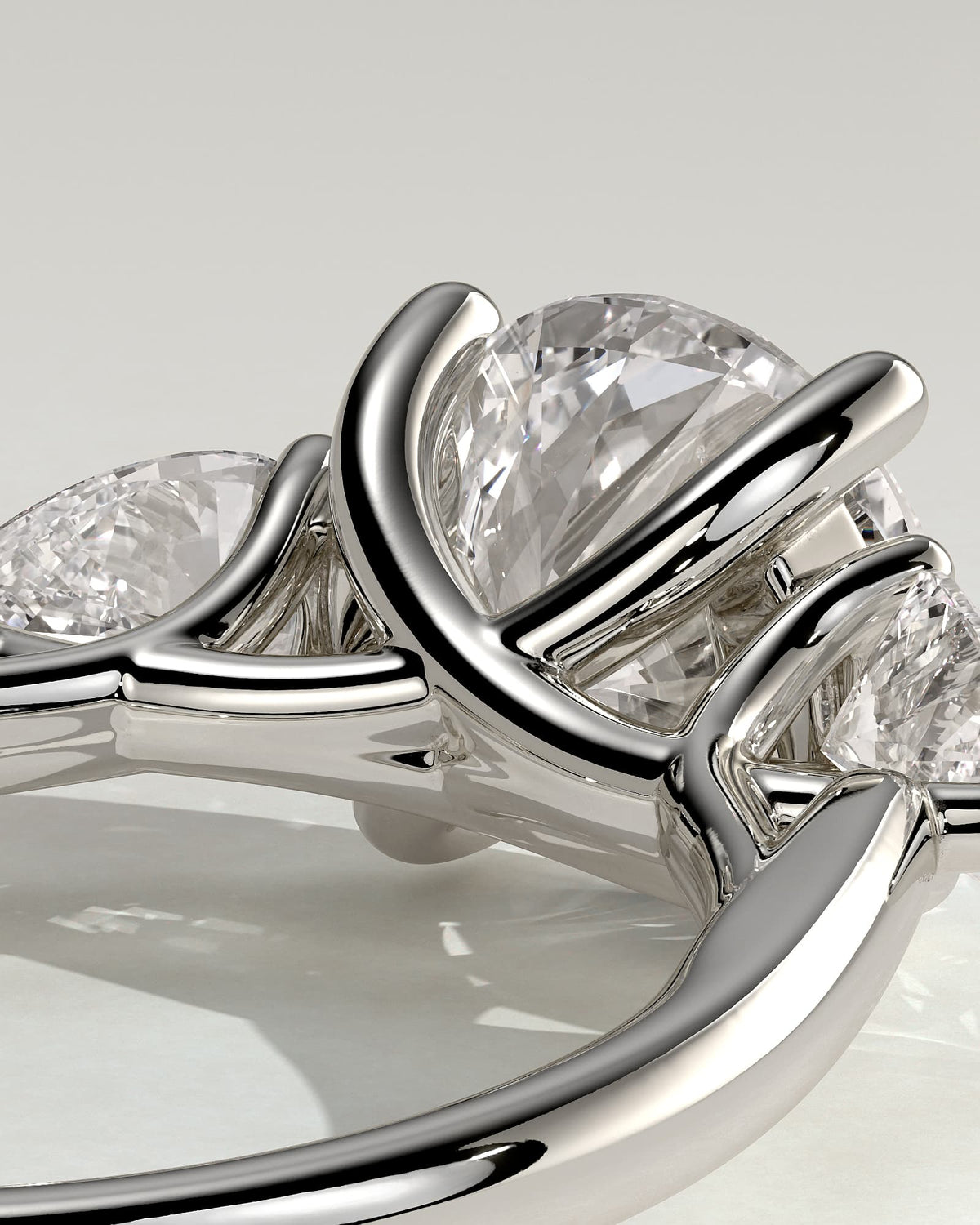 Adelyn - Round Claw Trilogy with Pear Side Stones and Open Trellis Gallery Engagement Ring - White Gold - white gold - Lara Jewels