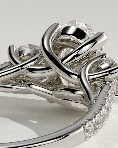 Aviana - Oval Claw Trilogy with Round Side Stones, Pave Band and Trellis Gallery  Engagement Ring - White Gold