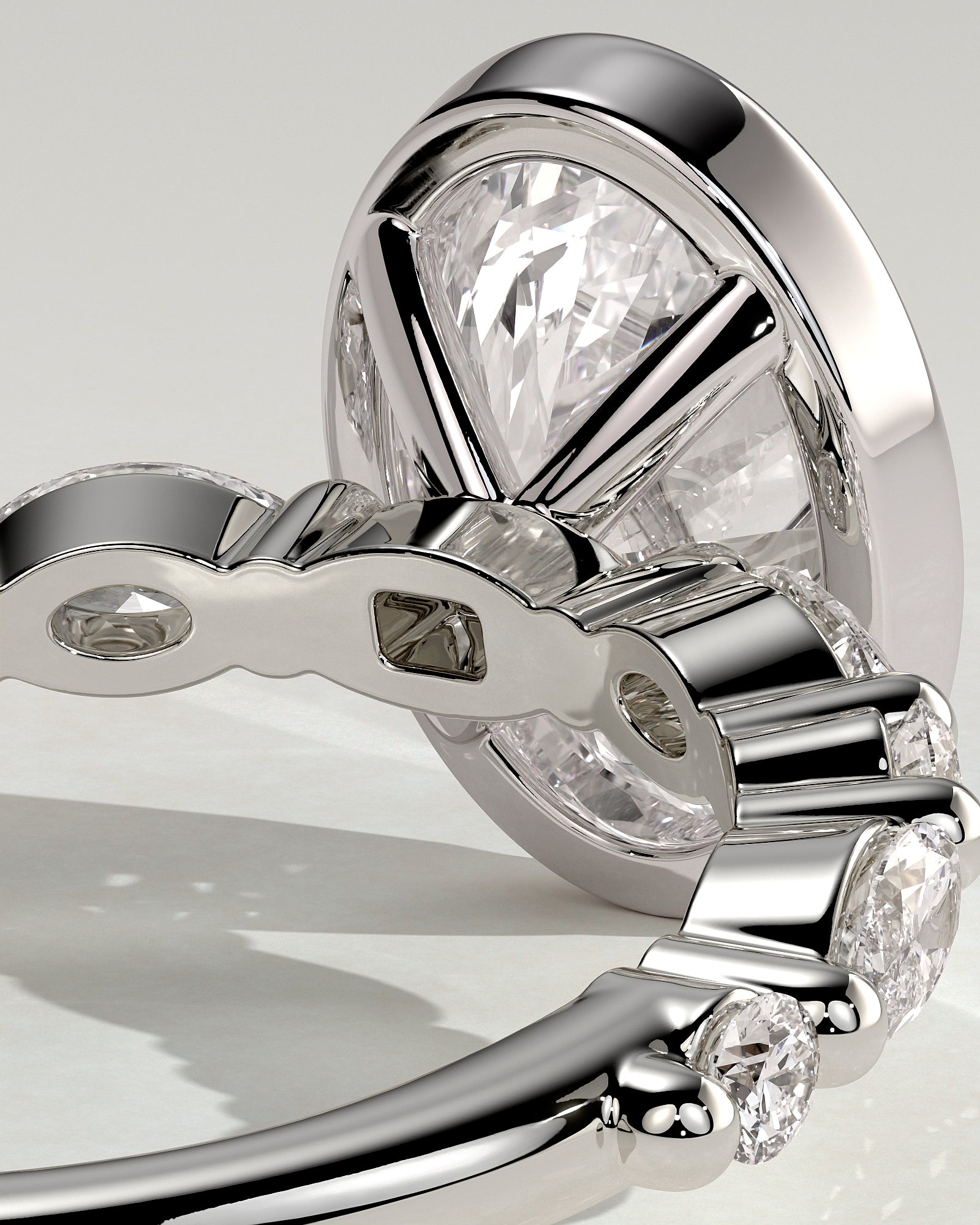 Aylin - Oval Bezel Solitaire with Marquise-Round Accent Stones Engagement Ring - Platinum - White Gold / Platinum 2ct