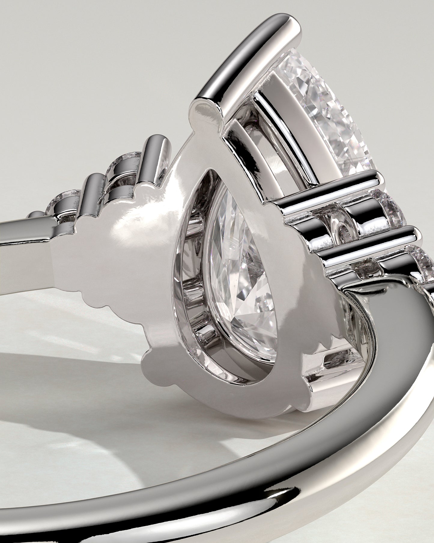 Brooke - Pear Claw Solitaire with Round Shoulder Stones Engagement Ring - Platinum - White Gold / Platinum 2ct