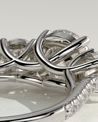 Ella - Round Claw Trilogy with Round Side Stones, Pave Band and Trellis Gallery  Engagement Ring - Platinum