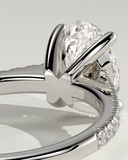 Eloise - Oval Claw Solitaire with Pave Band and Solid Cathedral Low Setting Engagement Ring - Platinum