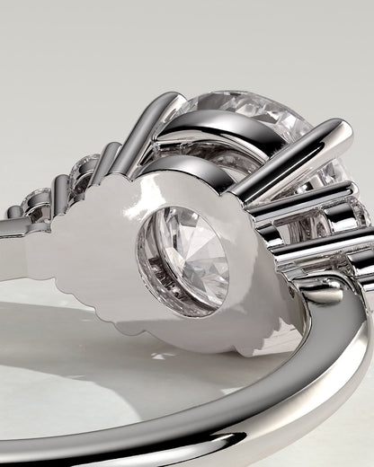 Greta - Round Claw Solitaire with Round Shoulder Stones Engagement Ring - Platinum