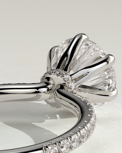 Holly - Round Claw Solitaire with Pave Band and Pave Collar Engagement Ring - Platinum
