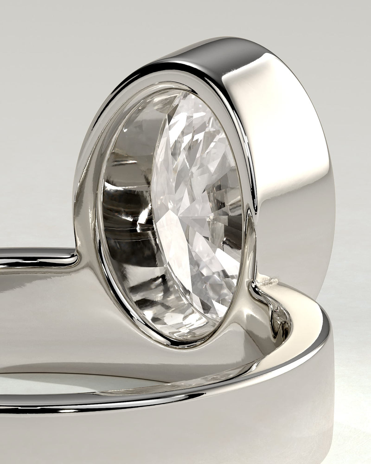Carmen - Oval Bezel Solitaire with Offset Setting and Flat Cigar Band Engagement Ring - Platinum