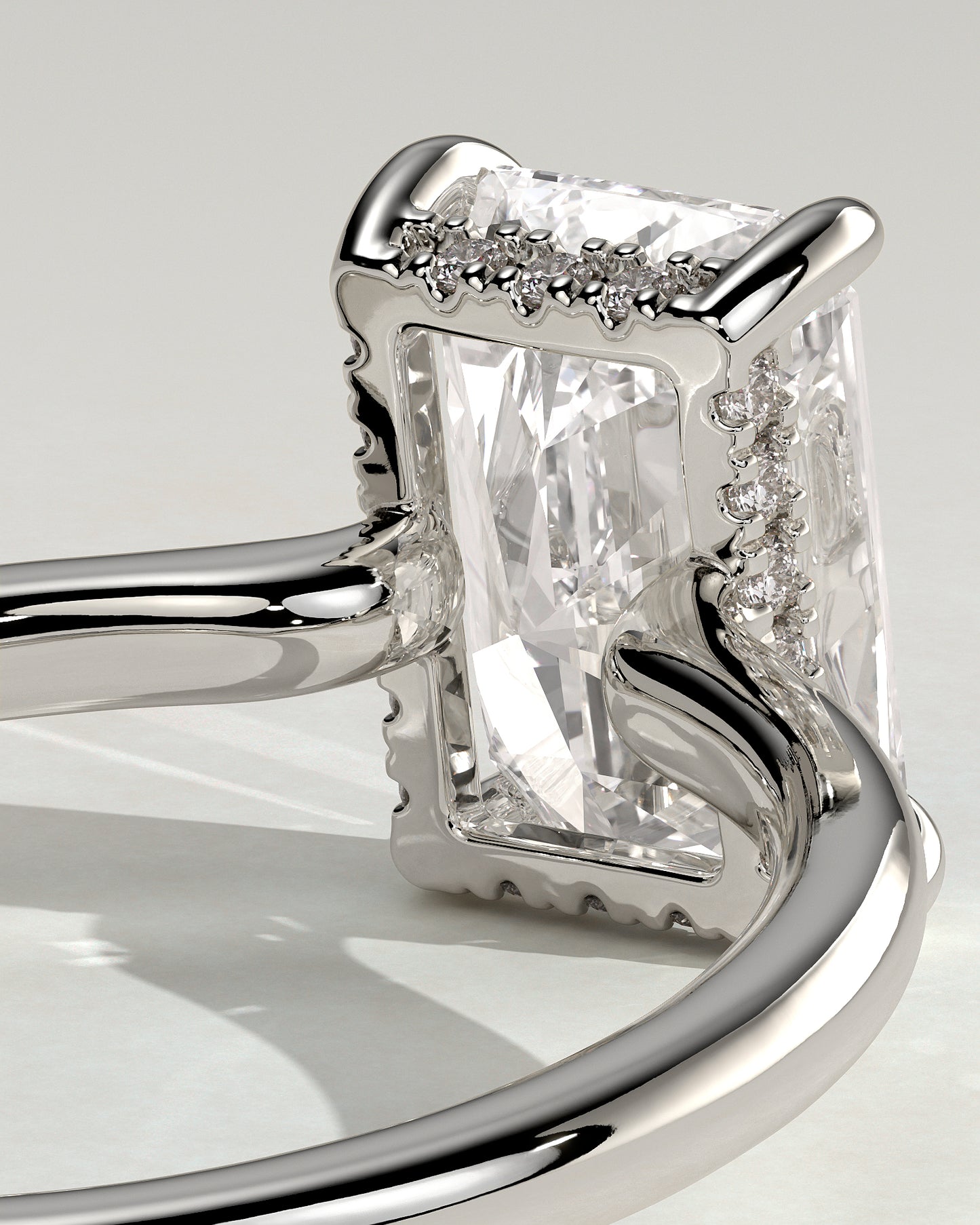 Adina - Radiant Claw Solitaire with Hidden Halo and Floating Cathedral Low Setting Engagement Ring - Platinum - White Gold / Platinum 2ct