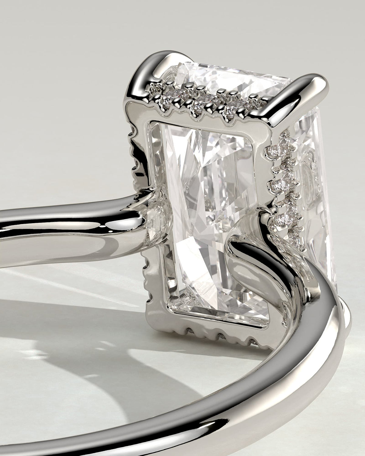 Adina - Radiant Claw Solitaire with Hidden Halo and Floating Cathedral Low Setting Engagement Ring - White Gold - white gold - Lara Jewels
