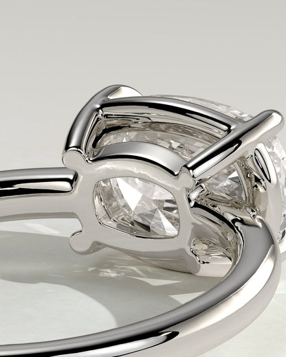 Daya - Elongated Cushion East West Claw Solitaire with Bezel Frame Engagement Ring - Platinum