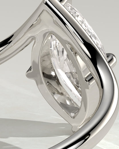 Giselle - Marquise Claw Solitaire with V Band Engagement Ring - Platinum