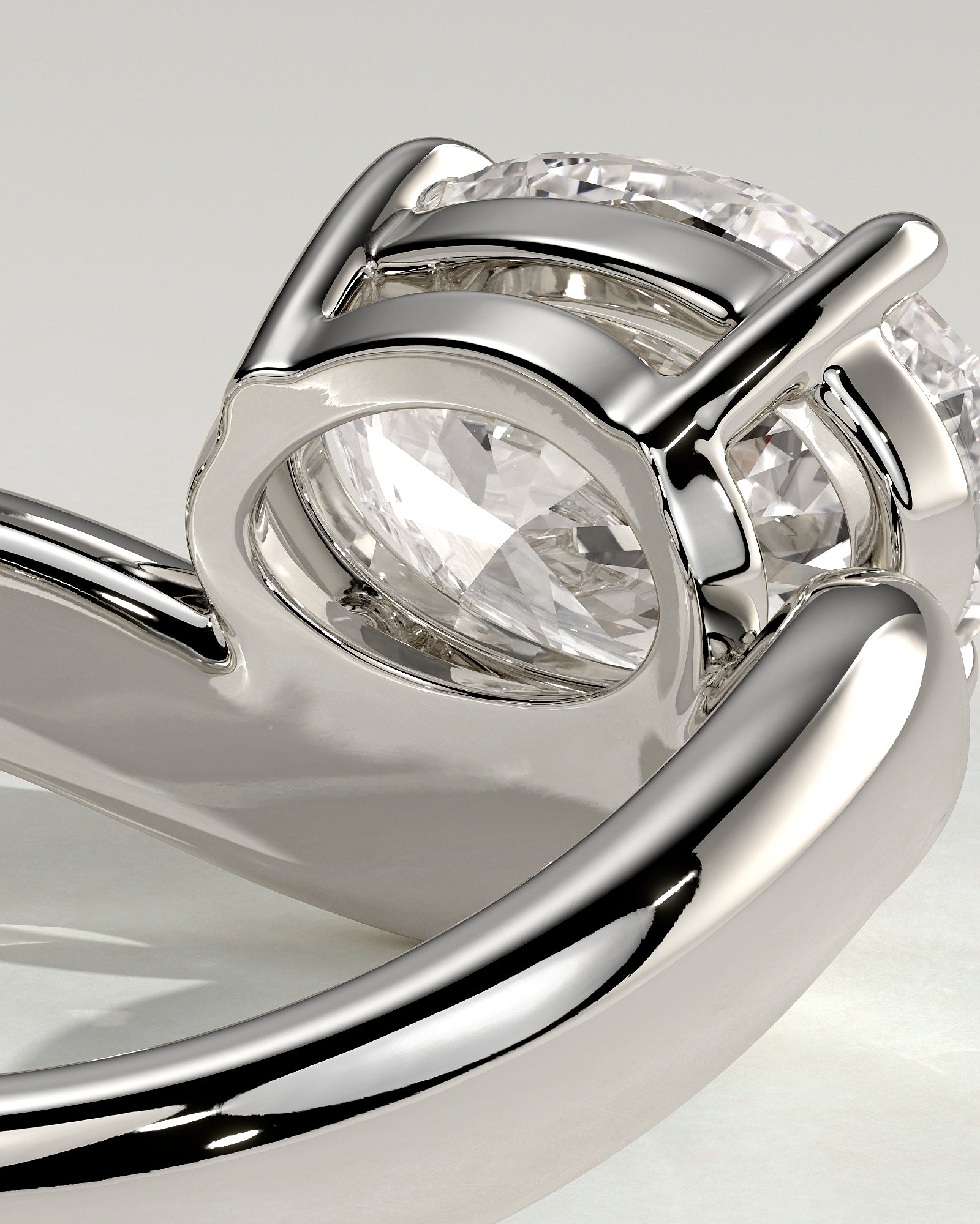 Hayley - Oval East West Claw Solitaire with Wave Band Engagement Ring - Platinum - White Gold / Platinum 2ct