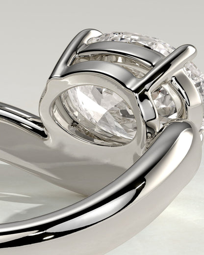 Hayley - Oval East West Claw Solitaire with Wave Band Engagement Ring - Platinum