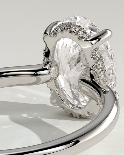 Kiana - Oval Claw Solitaire with Hidden Halo and Floating Cathedral Low Setting Engagement Ring - White Gold