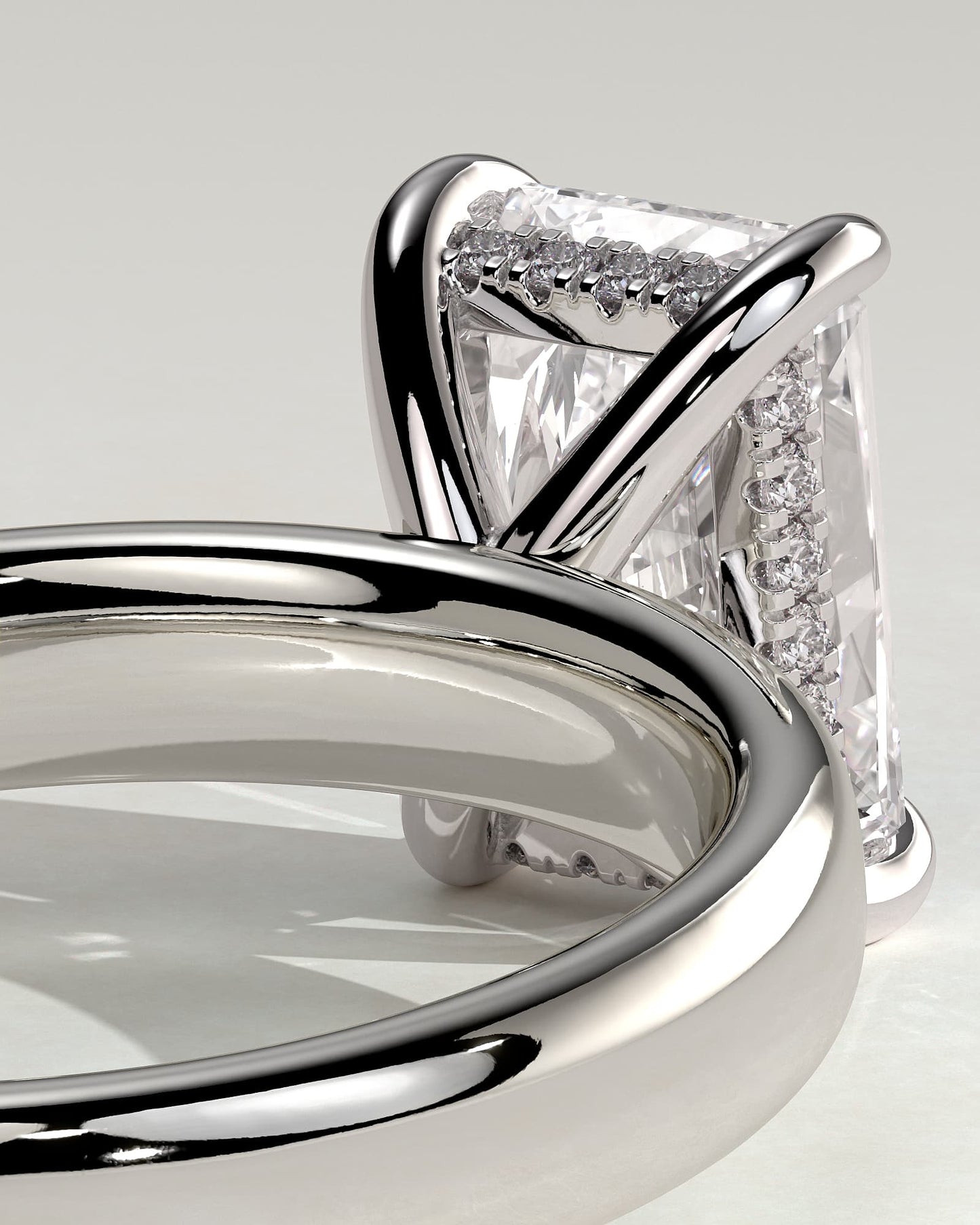Angelina - Radiant Claw Solitaire with Cigar Band and Hidden Halo Engagement Ring - White Gold - white gold - Lara Jewels