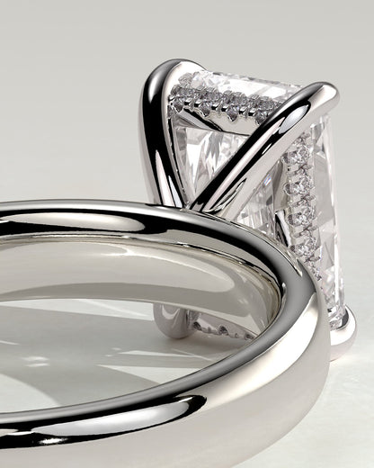 Angelina - Radiant Claw Solitaire with Cigar Band and Hidden Halo Engagement Ring - White Gold - white gold - Lara Jewels