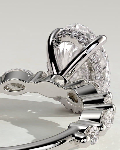 Brandi - Oval Claw Solitaire with Marquise-Round Accent Stones and Hidden Halo Engagement Ring - Platinum