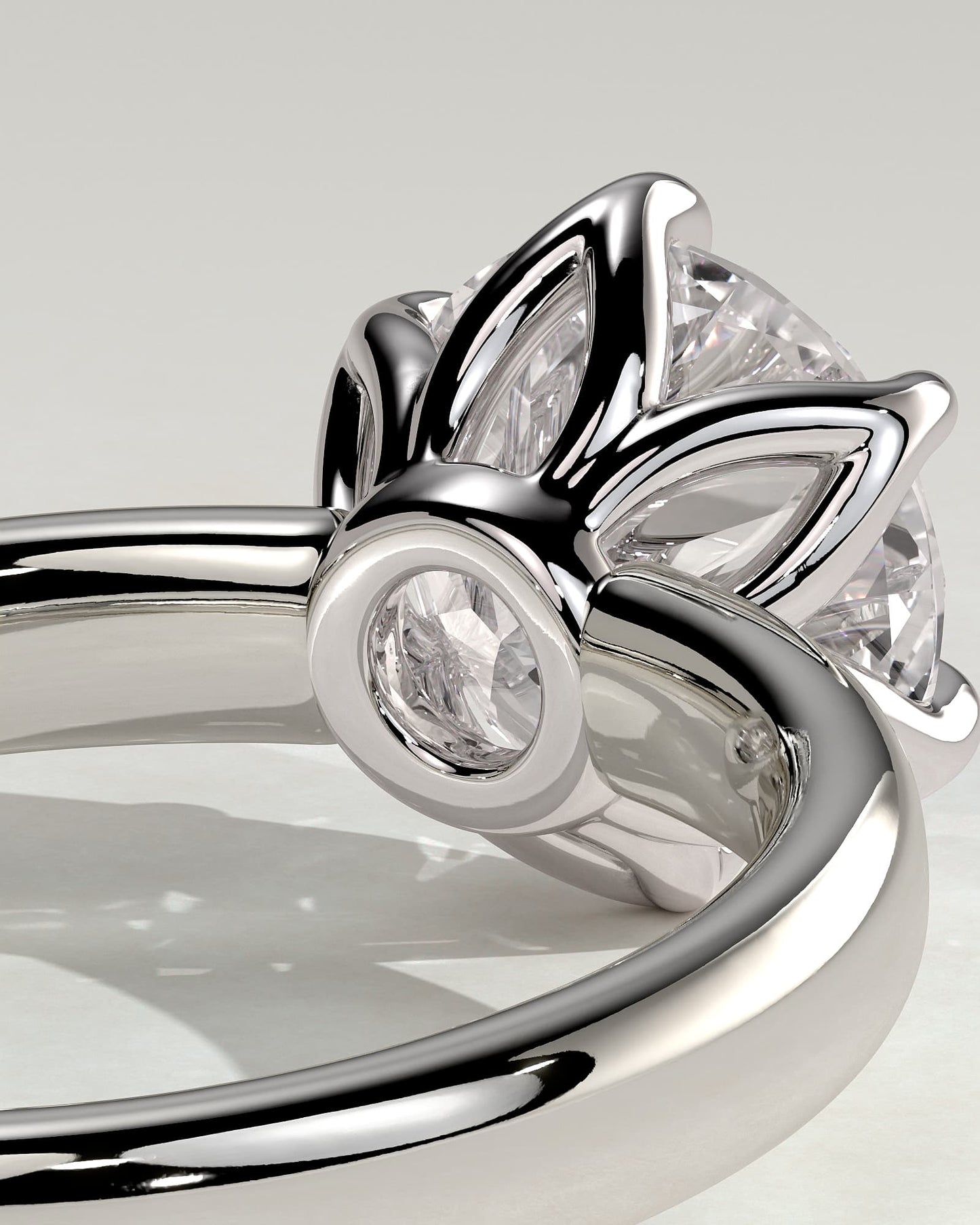 Jayden - Round Claw Solitaire with Petal Gallery and Cigar Band Engagement Ring - White Gold