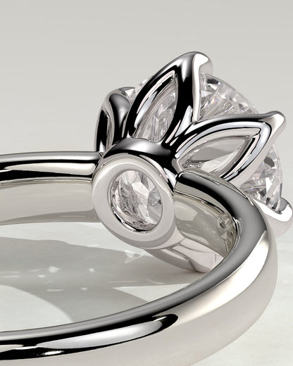 Jayden - Round Claw Solitaire with Petal Gallery and Cigar Band Engagement Ring - White Gold
