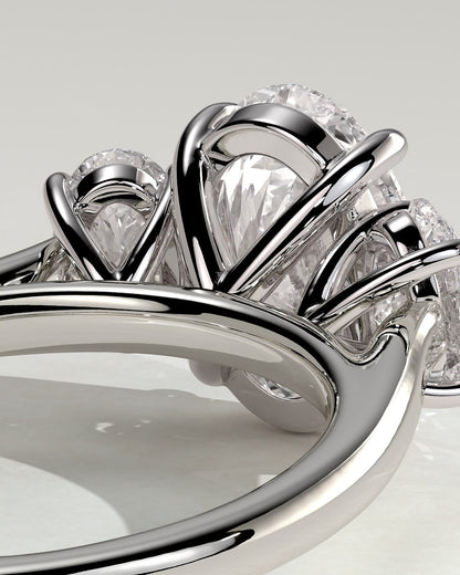 Isla - Oval Claw Trilogy with Oval Side Stones Engagement Ring - White Gold