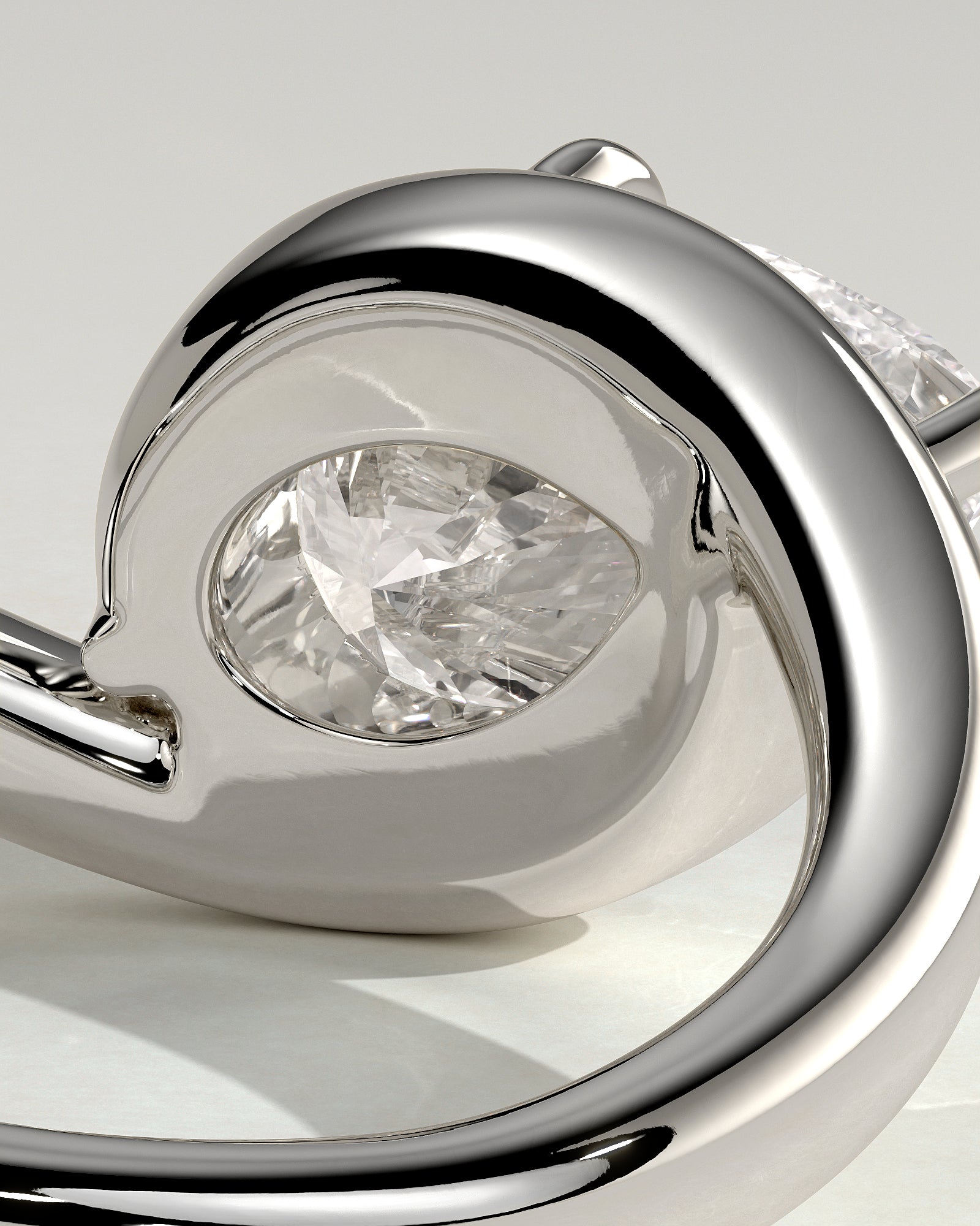 Jackie - Pear East West Claw Solitaire with Bypass Band  Engagement Ring - Platinum - White Gold / Platinum 2ct
