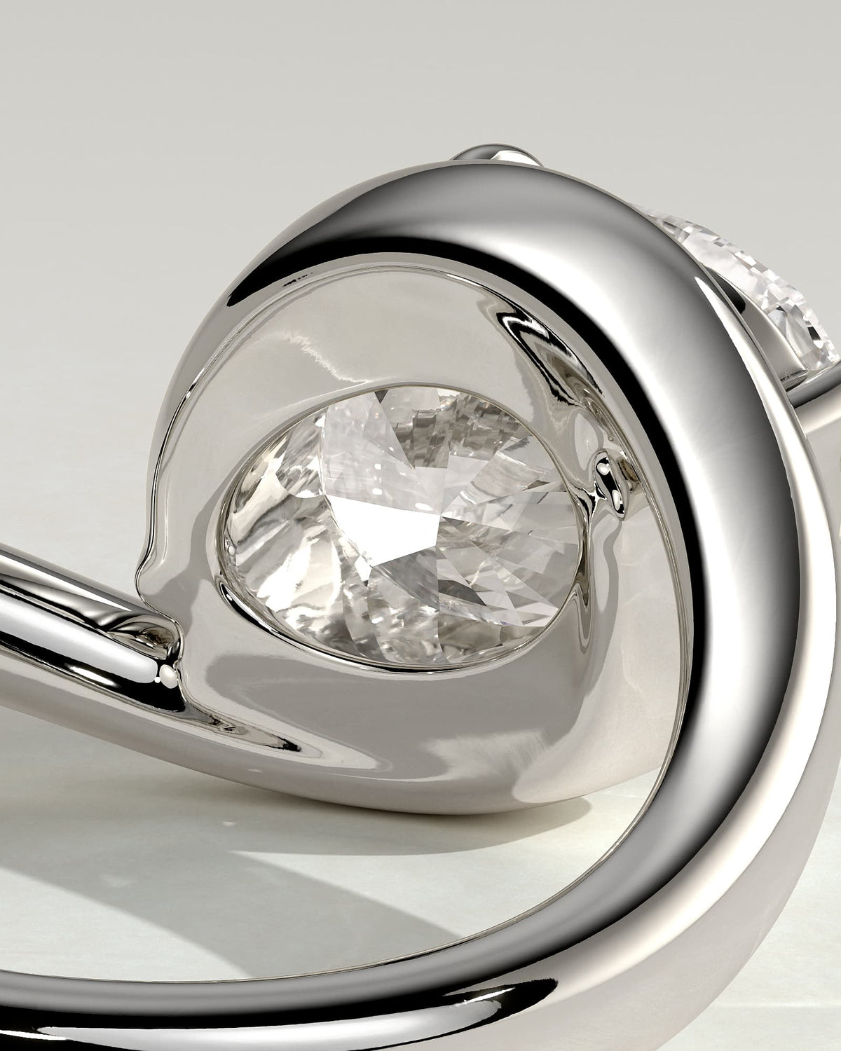 Casey - Oval East West Claw Solitaire with Bypass Band  Engagement Ring - White Gold