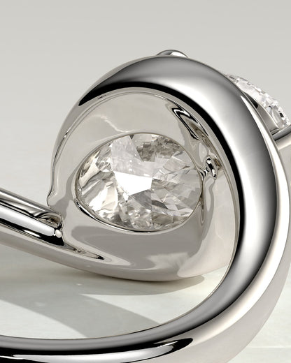 Casey - Oval East West Claw Solitaire with Bypass Band  Engagement Ring - White Gold