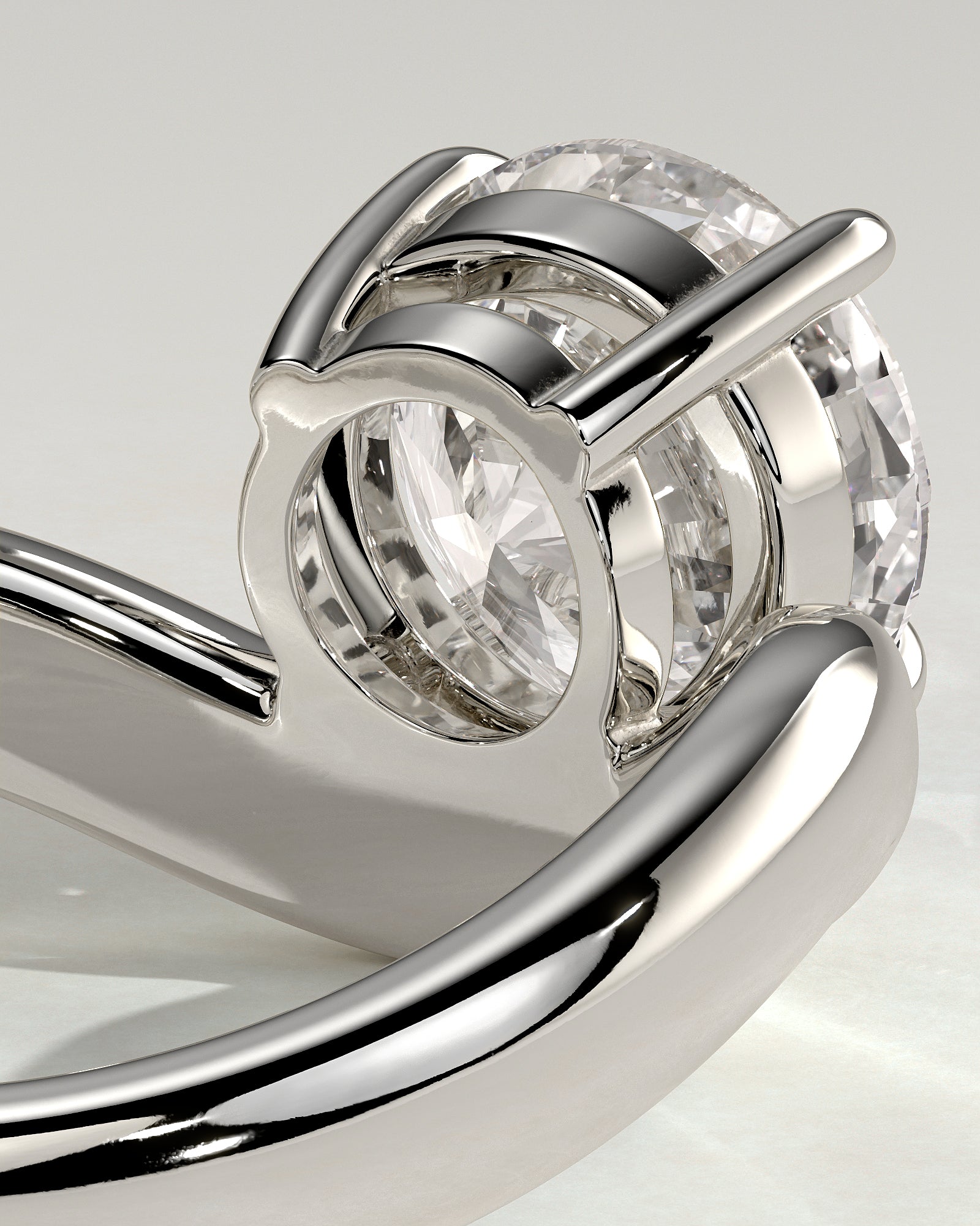 Charlotte - Round East West Claw Solitaire with Wave Band Engagement Ring - Platinum - White Gold / Platinum 2ct