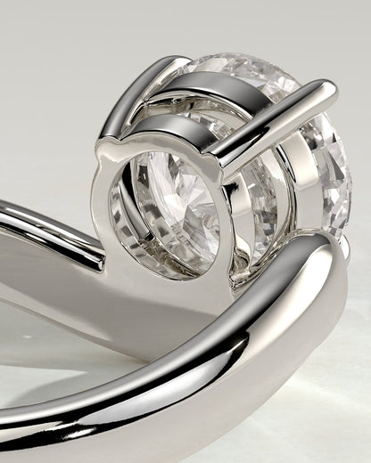 Charlotte - Round East West Claw Solitaire with Wave Band Engagement Ring - White Gold