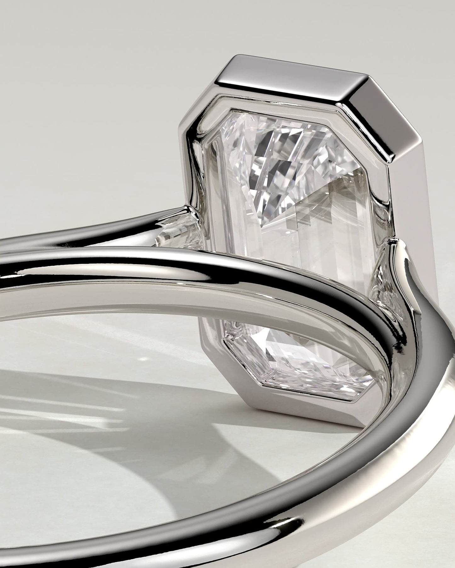 Journee - Statement Emerald Bezel Solitaire with Open Cathedral High Setting Engagement Ring - White Gold