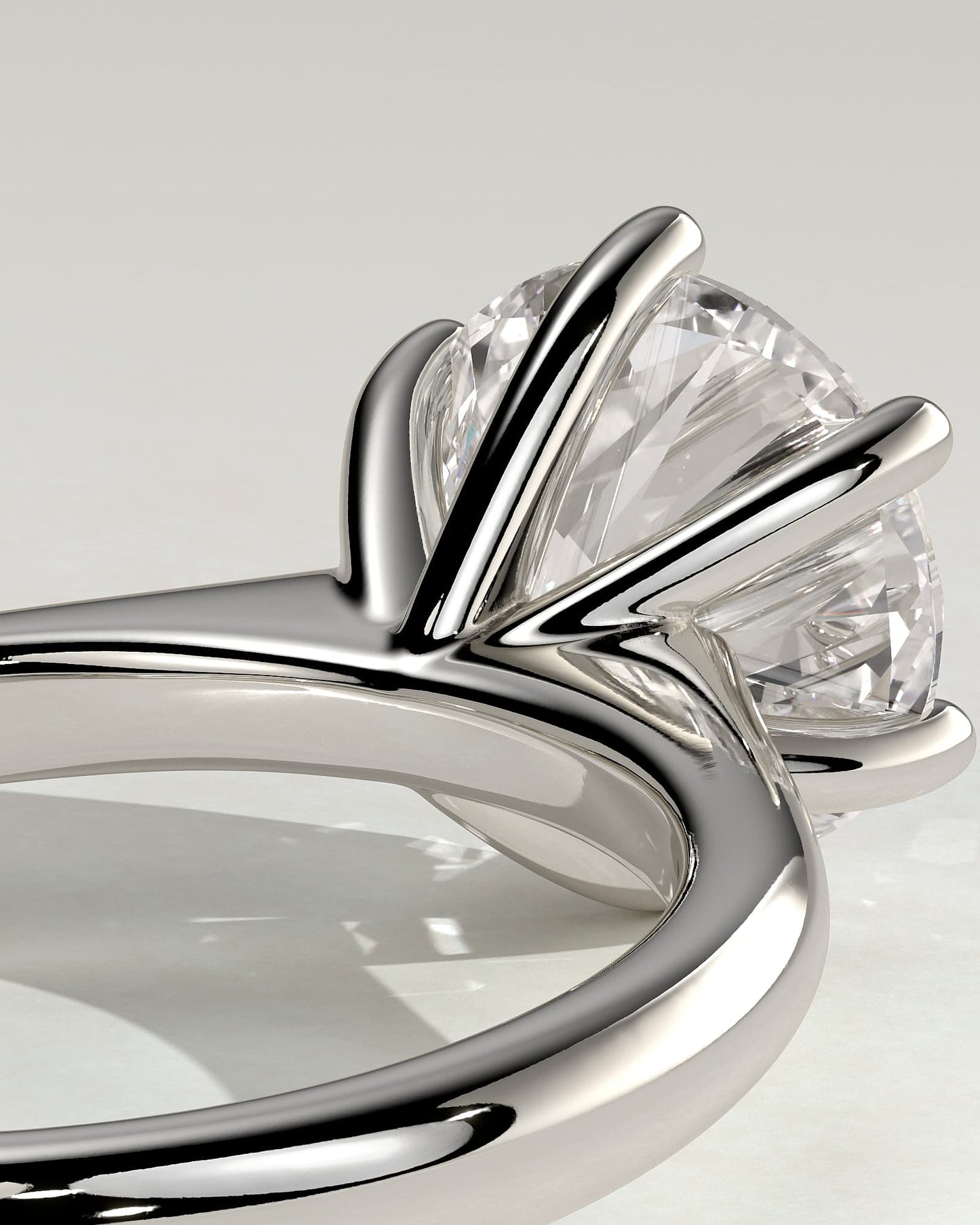 Jacqueline - Round Claw Solitaire with Solid Cathedral Low Setting Engagement Ring - White Gold
