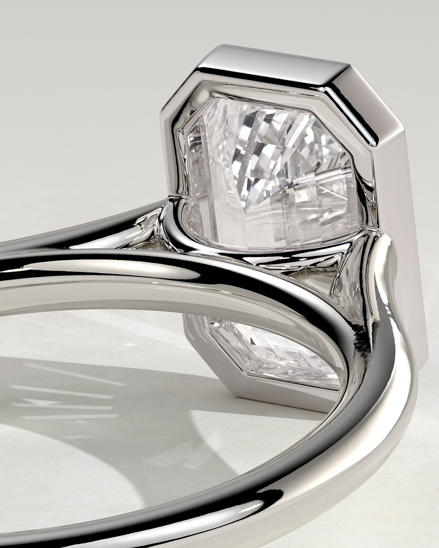 Imani - Emerald Bezel Solitaire with Cathedral High Setting Engagement Ring - Platinum - White Gold / Platinum 2ct