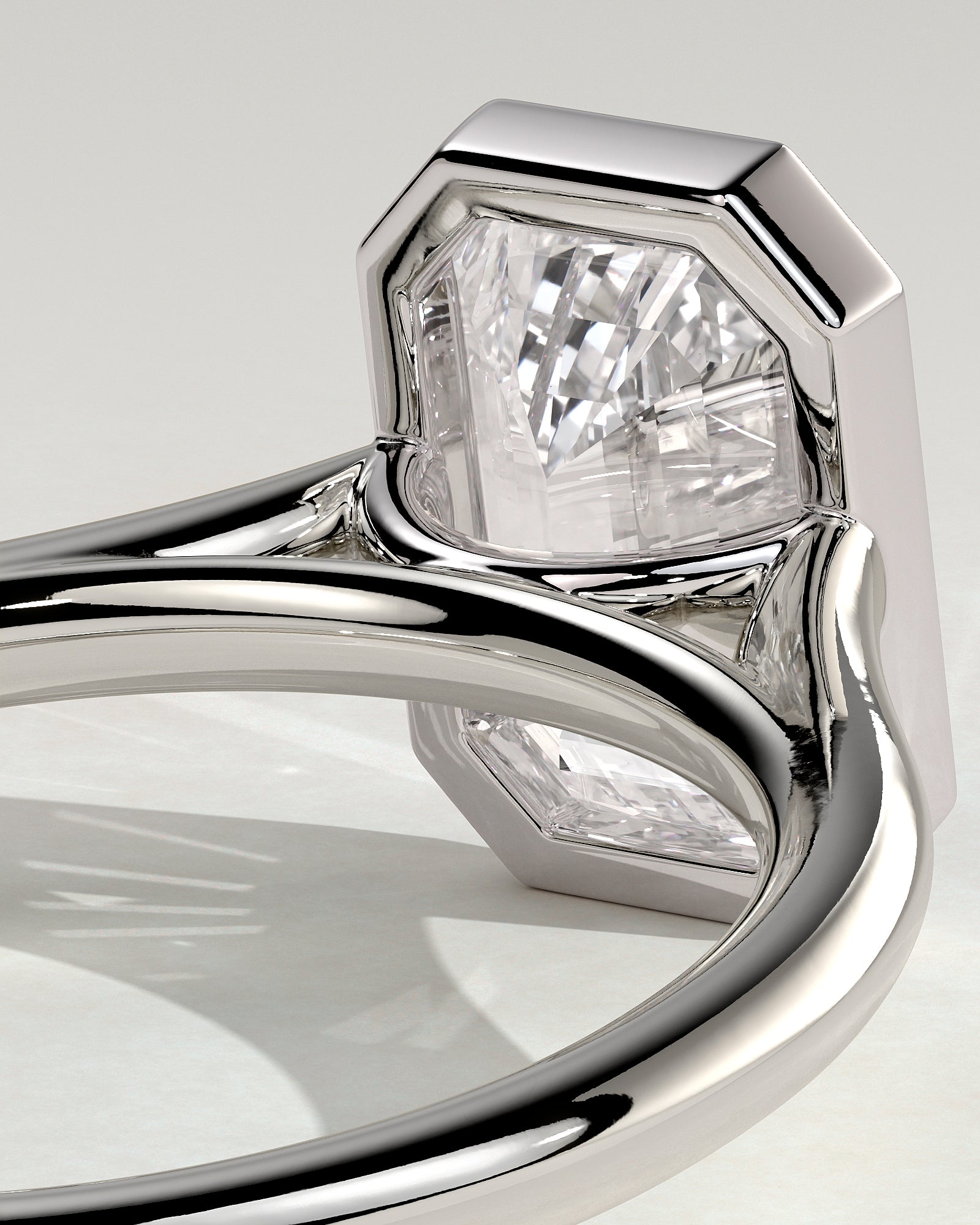 Imani - Emerald Bezel Solitaire with Cathedral High Setting Engagement Ring - Platinum - White Gold / Platinum 2ct