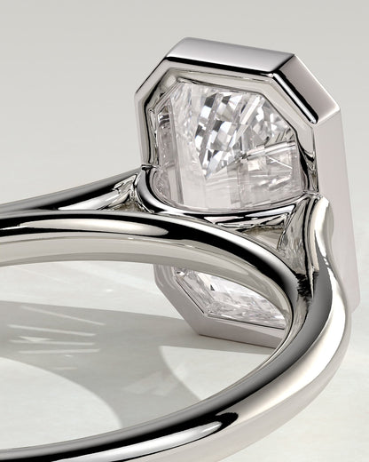 Imani - Emerald Bezel Solitaire with Cathedral High Setting Engagement Ring - Platinum