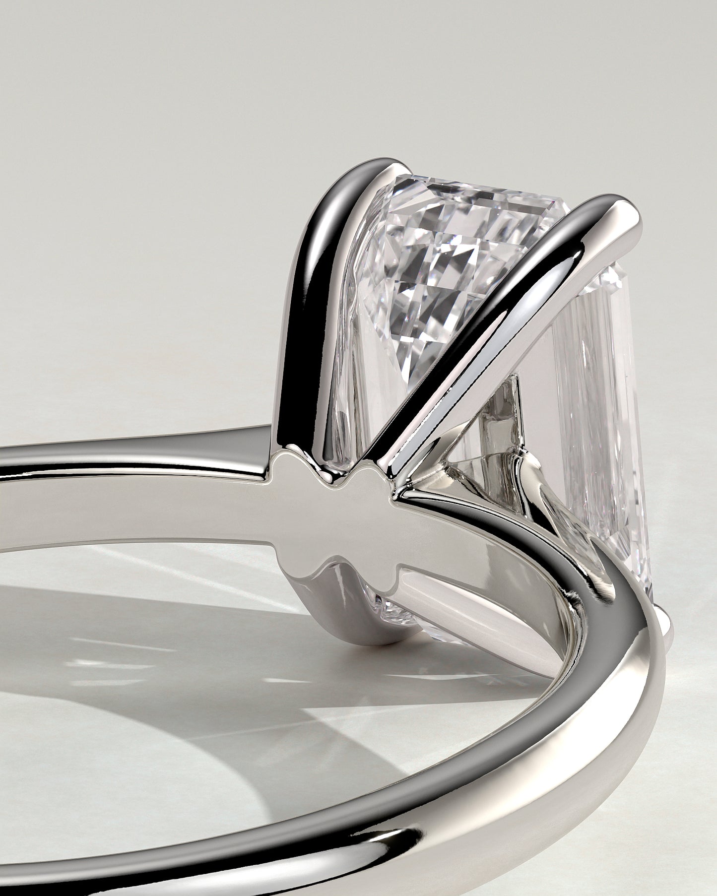 Freya - Emerald Claw Solitaire with Tapered Band and Cathedral Low Setting Engagement Ring - Platinum - White Gold / Platinum 2ct