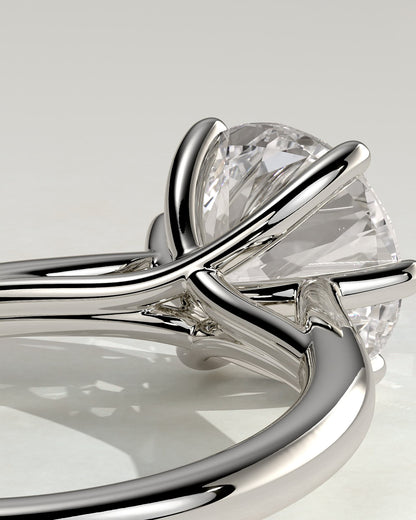 Delilah - Round Claw Solitaire with Open Trellis Gallery and Cathedral Low Setting Engagement Ring - White Gold