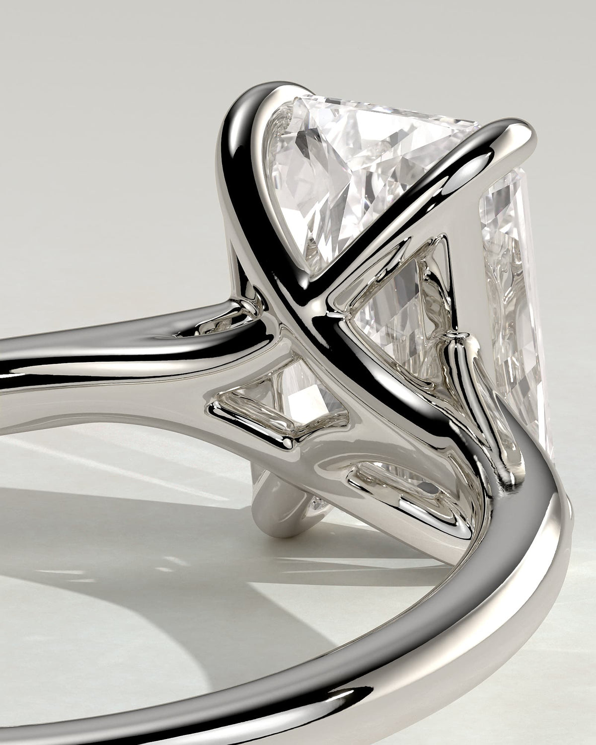 Dakota - Radiant Claw Solitaire with Cathedral Low Setting and Open Trellis Gallery Engagement Ring - White Gold