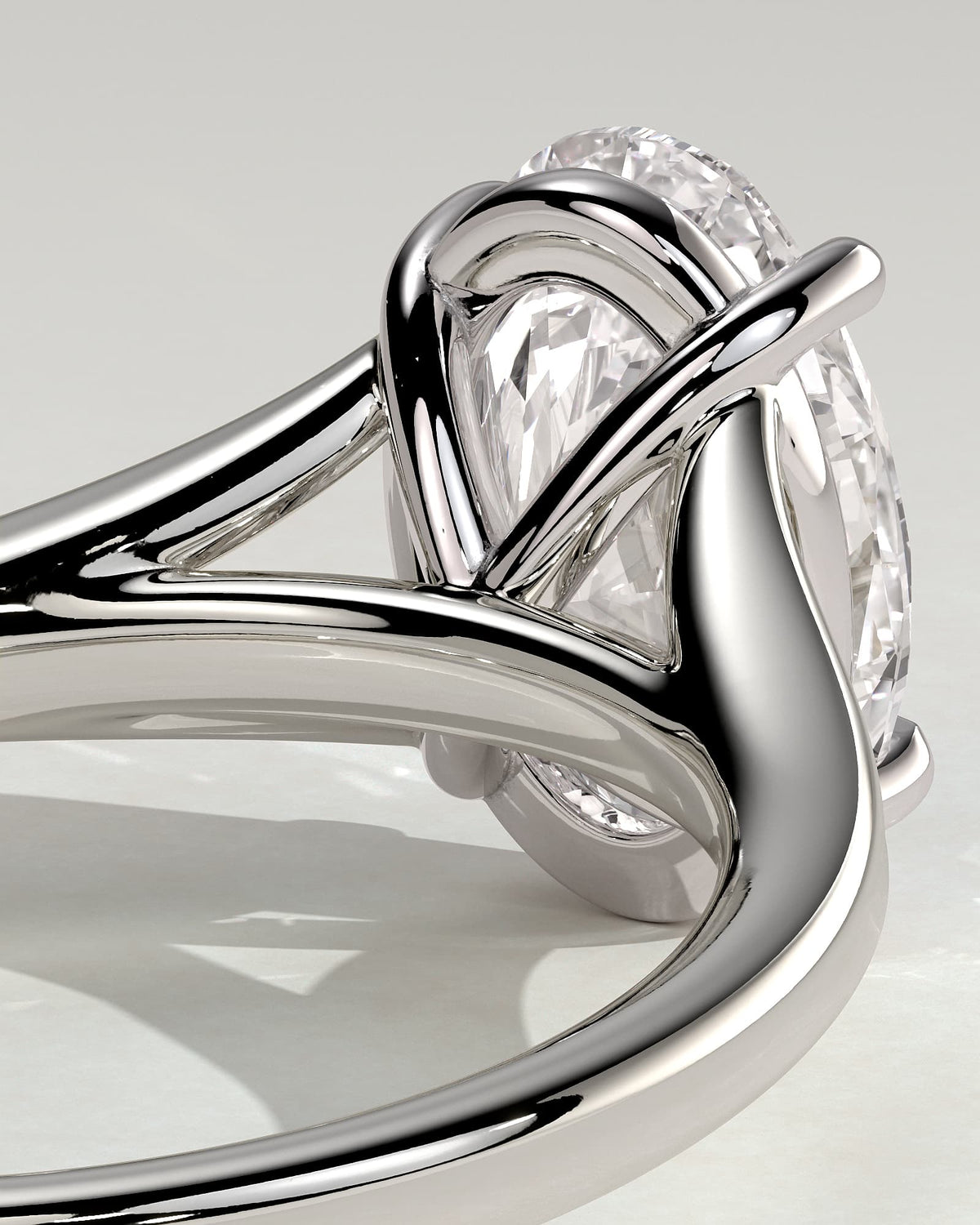 Blair - Oval Claw Solitaire with Split Shank and Cathedral High Setting Engagement Ring - White Gold