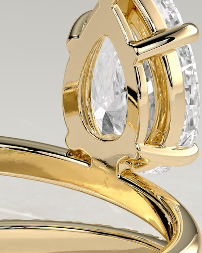 Candice - Pear Claw Solitaire with Double Pave and Plain Band Engagement Ring - Yellow Gold