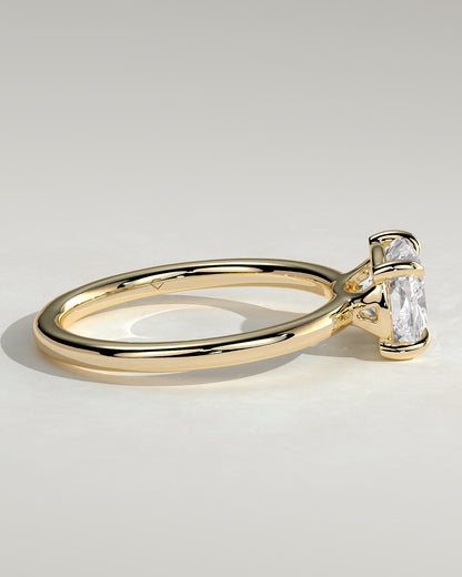 Fiona - Elongated Cushion East West Claw Solitaire with Raised Basket Gallery Engagement Ring - Yellow Gold