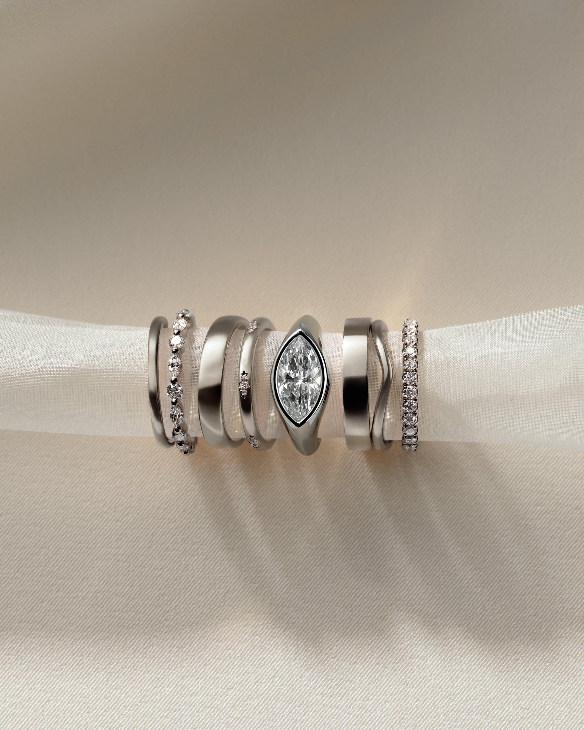 Angie - Statement Marquise East West Bezel Solitaire with Signet Band Engagement Ring - Platinum - White Gold / Platinum 2ct