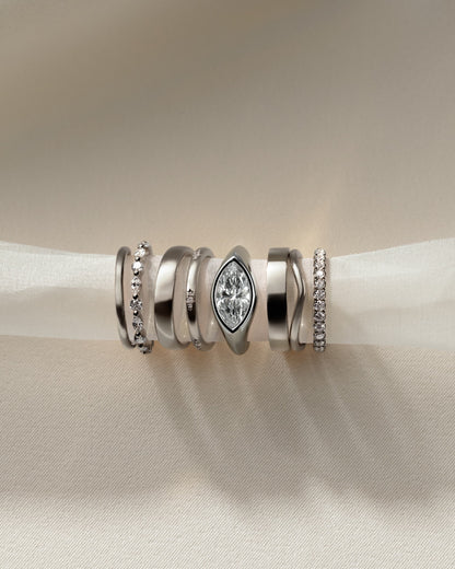 Angie - Statement Marquise East West Bezel Solitaire with Signet Band Engagement Ring - Platinum - platinum - Lara Jewels