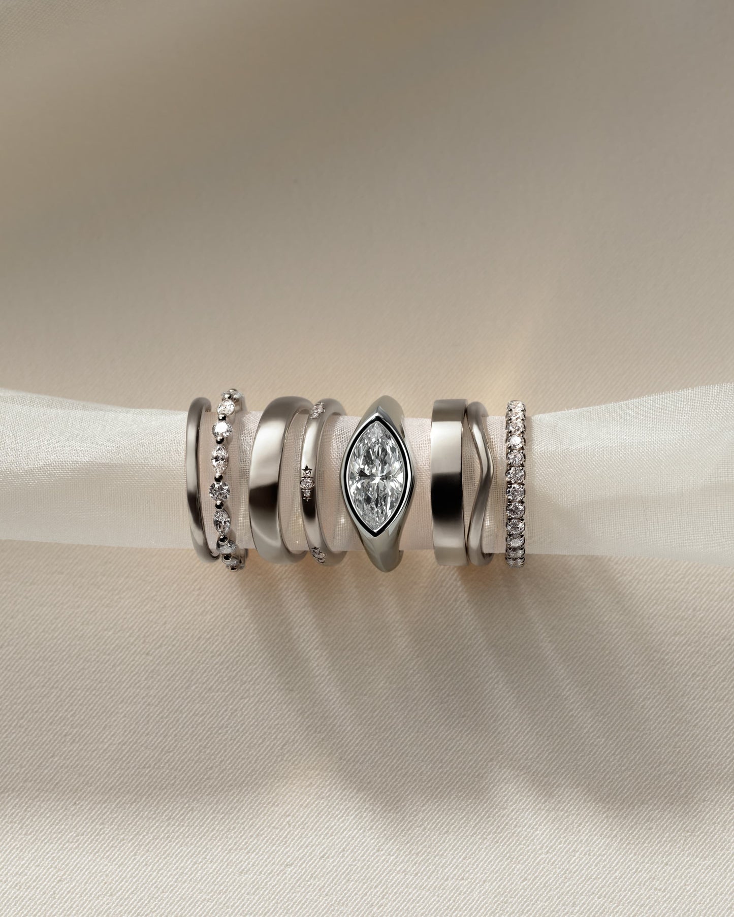 Angie - Statement Marquise East West Bezel Solitaire with Signet Band Engagement Ring - White Gold - white gold - Lara Jewels