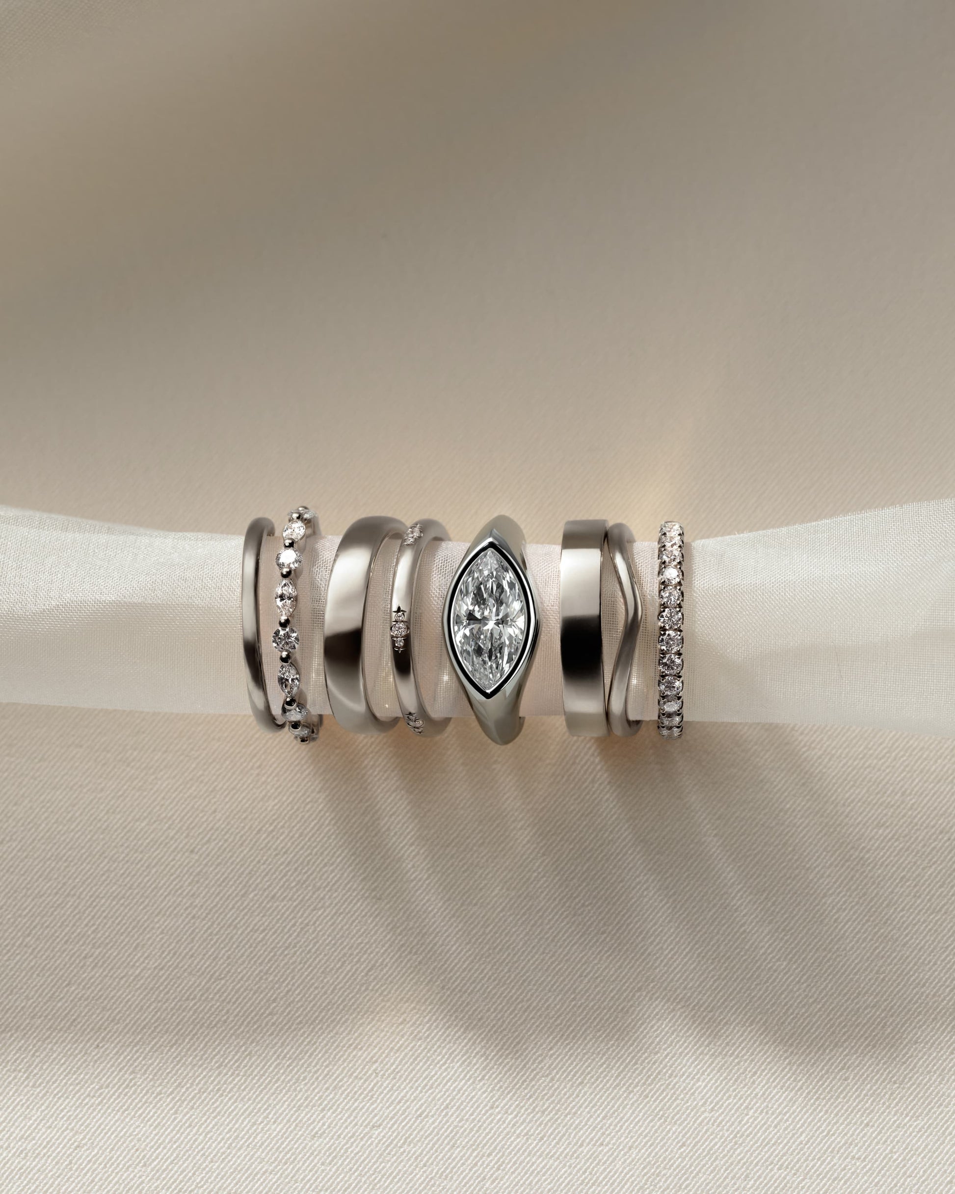 Angie - Statement Marquise East West Bezel Solitaire with Signet Band Engagement Ring - White Gold - white gold - Lara Jewels