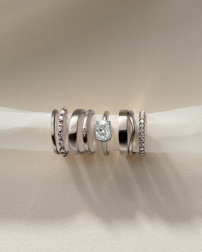 Daya - Elongated Cushion East West Claw Solitaire with Bezel Frame Engagement Ring - Platinum