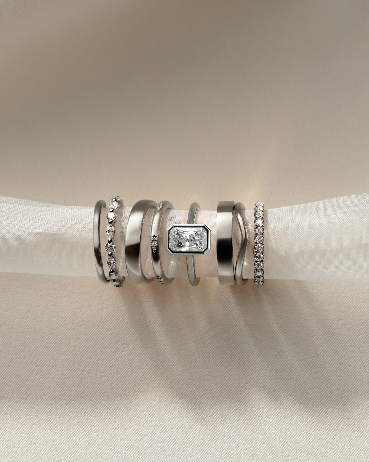 Rachel - Statement Radiant Bezel Solitaire with Open Cathedral High Setting Engagement Ring - White Gold