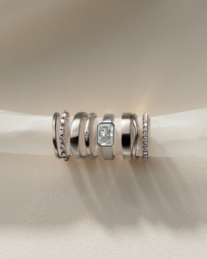 Frankie - Statement Radiant East West Bezel Solitaire with Flat Cigar Band Engagement Ring - Platinum