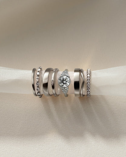 Alessia - Round Bezel Solitaire with Clustered Round-Marquise Mixed Set Shoulder Stones Engagement Ring - White Gold - white gold - Lara Jewels